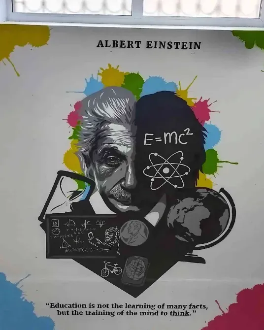 Граффити Альберта Эйнштейна с цитатой о знании