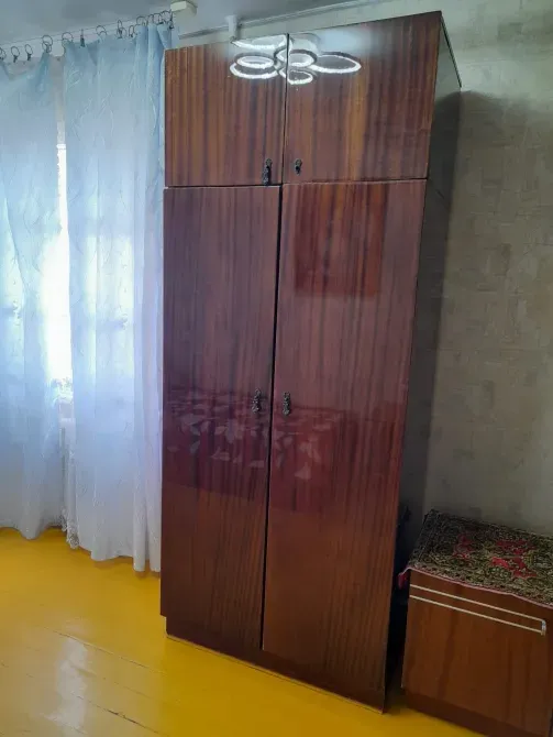 Жарық интерьердегі екі есікті ағаш шкаф