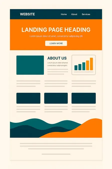 Дизайн лендинговой страницы с заголовком и информацией о компании