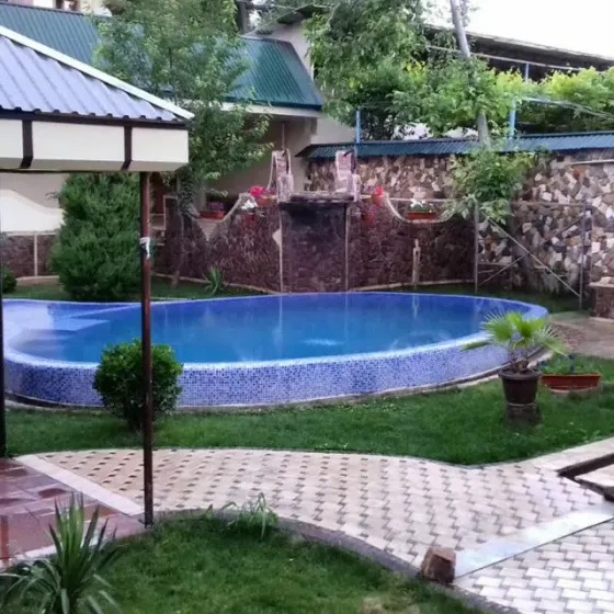 Сад с каменной стеной и растениями