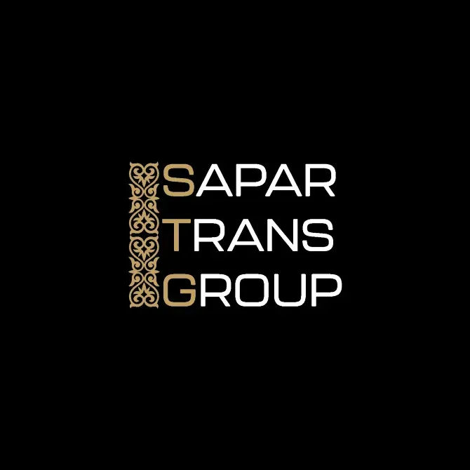 Sapar Trans Group компаниясының логосы, орнаментпен безендірілген стилизованный текст