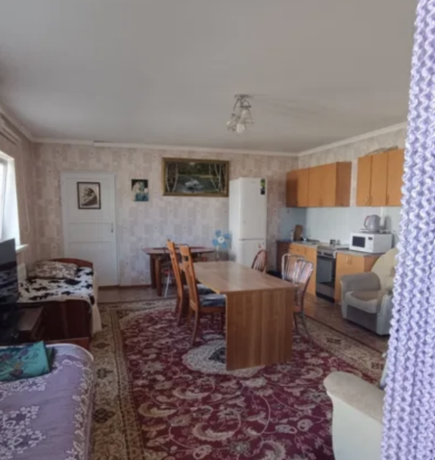 Интерьер жилой комнаты с кухней и обеденной зоной