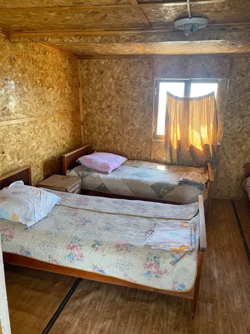 Көптеген кереуеттері мен күн сәулелі терезелері бар кең бөлме