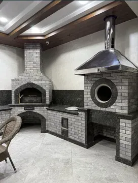 Кухня с барбекю в стиле каменной кладки