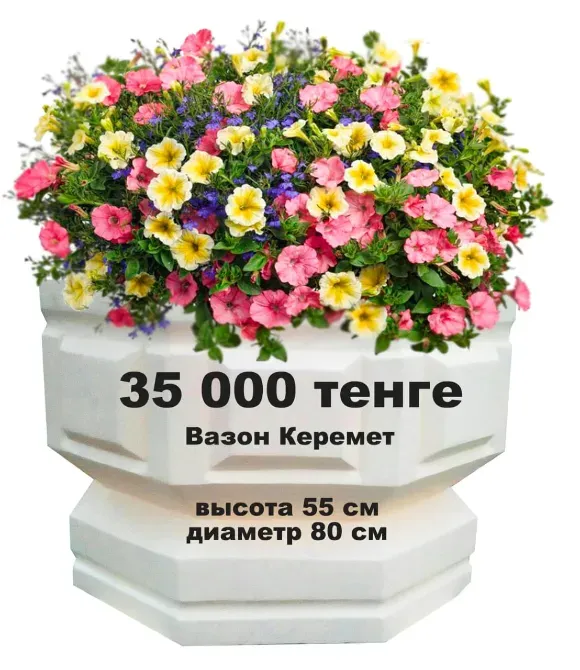 Вазон с цветами, цена 35 000 тенге, высота 55 см, диаметр 80 см