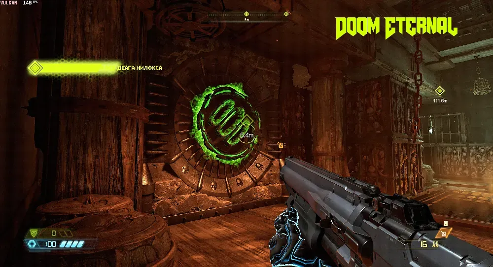 Сцена из игры DOOM Eternal с элементами геймплея