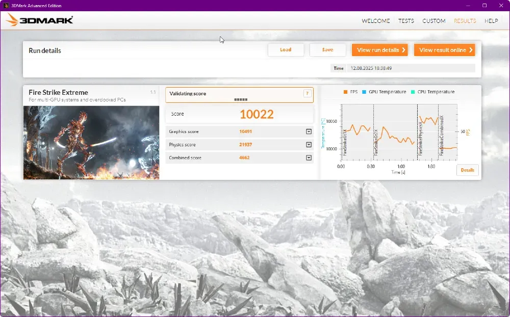Результаты бенчмарка 3DMark, показывающие производительность системы