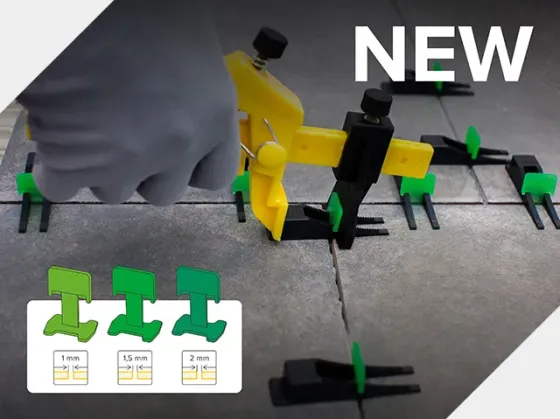 Система выравнивания плитки PRIMЕ от 3D KRESTIKI с черными и зелеными зажимами