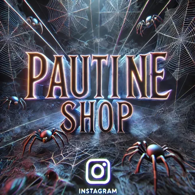 Логотип магазина Pautine с пауками и паутиной, оформление с элементами мистики и потустороннего мира