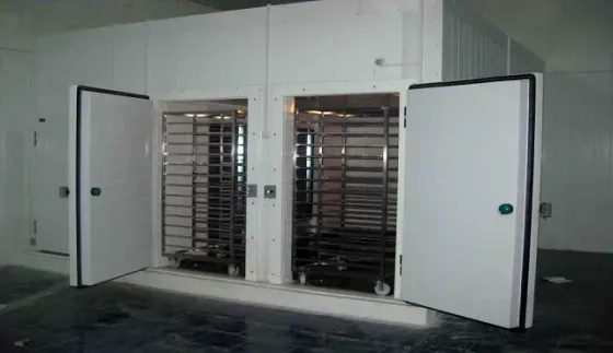 Камера хранения с открытыми дверями, на полках расположены металлические решетки