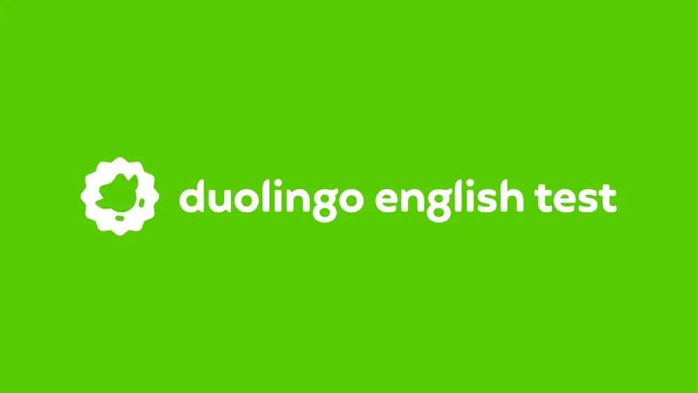Тест Duolingo на знание английского языка с логотипом на зеленом фоне