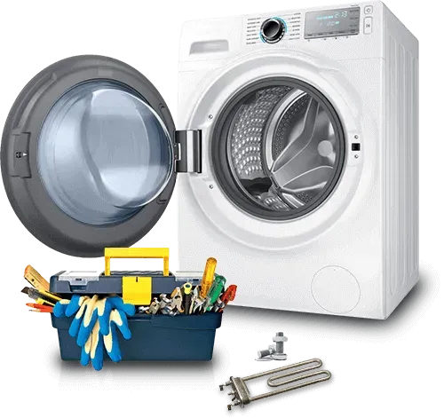 Сервисный центр по ремонту стиральных машин с инструментами и запасными частями