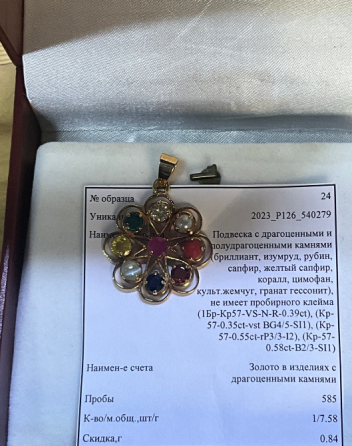 Подвеска с драгоценными и полудрагоценными камнями, представлена в форме цветка с семью камнями