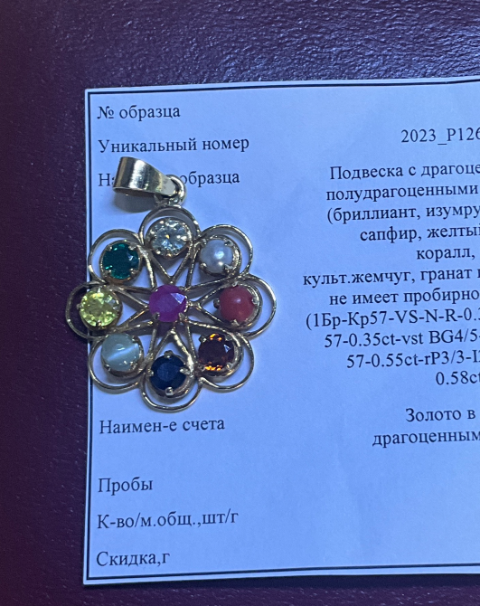 Подвеска с драгоценными и полудрагоценными камнями, уникальный дизайн с семью камнями, включая сапфир и изумруд