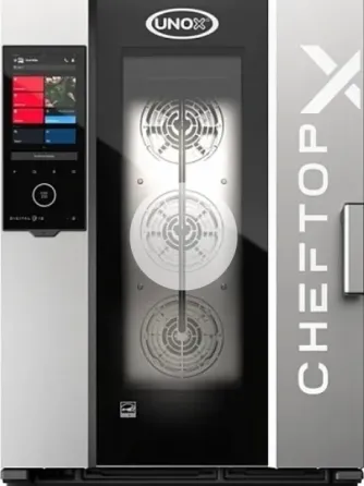 Профессионалды Unox ChefTop X пеші интуитивті сенсорлық басқару жүйесімен және біркелкі жылыту үшін үш желдеткішпен жабдықталған.