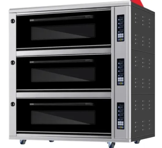 Печь для пиццы с тремя уровнями и черной стеклянной дверцей, современный дизайн, на колесах для легкого перемещения