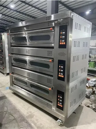 Төрт деңгейлі кәсіби нан пісіруші пеш, тот баспайтын болаттан жасалған, сандық басқару панелдерімен жабдықталған.