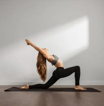 Йога на фоне заката с отражением на воде