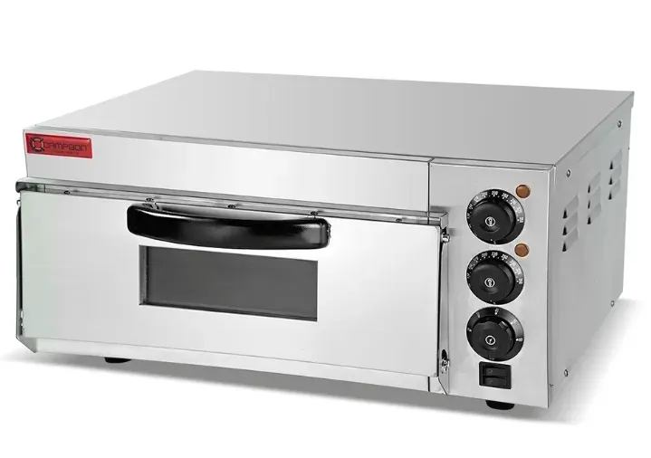 Электрическая печь для пиццы с металлическим корпусом и стеклянной дверцей. Настольный бытовой прибор для приготовления пиццы и запеканок. Регулируемые термостаты и таймер