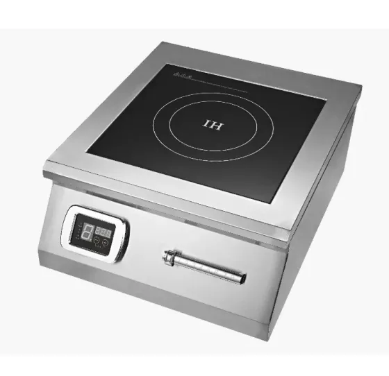 Индукциялық плита тегіс шыны бетімен және цифрлық дисплейімен.