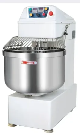 Металдық ыдысы бар және жоғарғы жағында қауіпсіздік торы бар тесті араластыратын машина