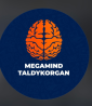 Megamind Taldykorgan логотипі, көк фондағы ми бейнесімен
