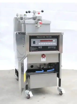 Паровый фритюрница с электронным управлением и кнопками. Стальная конструкция с колесиками для легкого перемещения