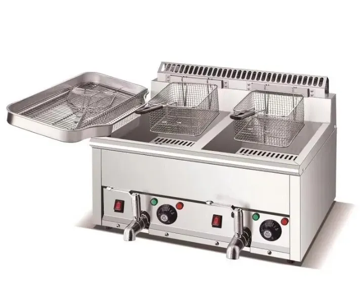 Фритюрница на два отделения с корзинами для жарки и открытой крышкой