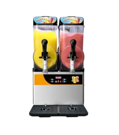Машина для приготовления сластей с двумя резервуарами для желтого и розового ледяного напитка