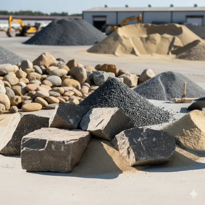 Группы строительных материалов, включая камни, песок и гравий на строительной площадке