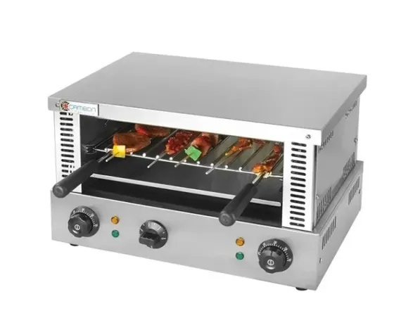 Электрическая гриль-капюшон с металлическим корпусом и регуляторами температуры, предназначенная для приготовления мяса и овощей