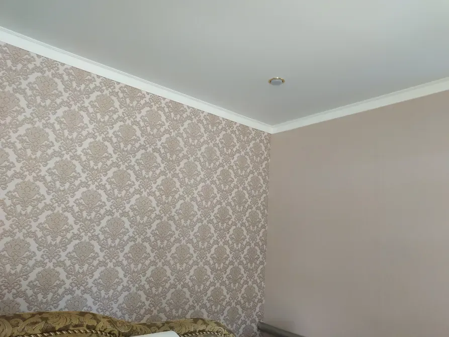 Розов және бежевый реңктердегі өрнектері бар ашық түсті қабырға