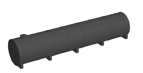 Чёрный длинный цилиндрический бак с опорами