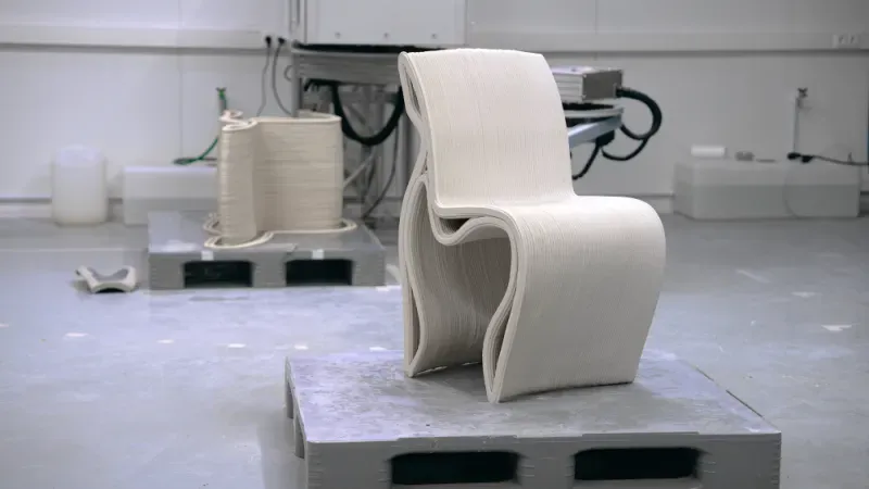 Современный стул, напечатанный на 3D-принтере, изогнутой формы