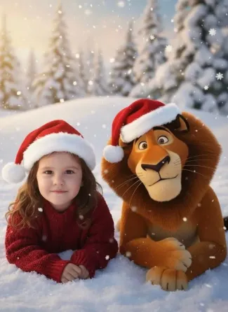 Селфи с анимационным персонажем кролика и женщиной в кинотеатре