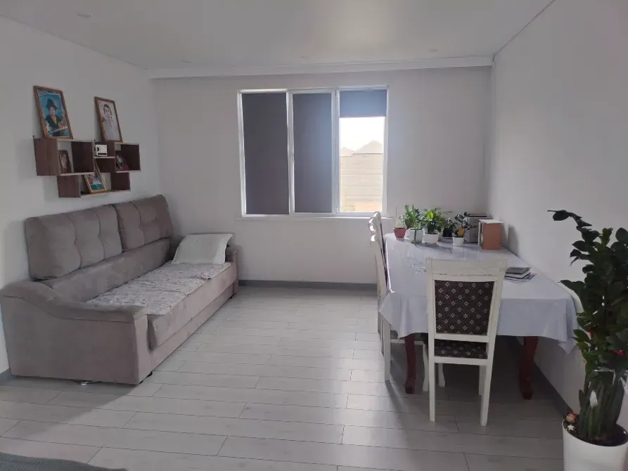 Гостиная с диваном и обеденным столом