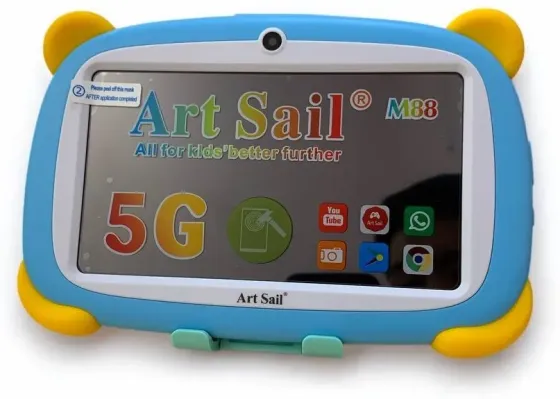 Детский планшет Art Sail M88, қорғаныс корпусымен, 5G қолдауы бар, балалардың білім алу мен көңіл көтеруіне арналған.