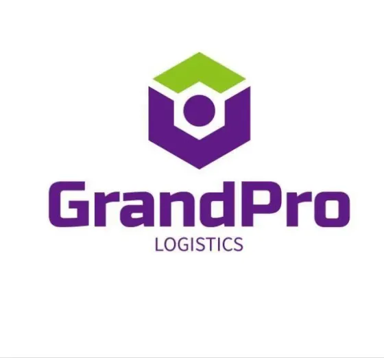 Логотип компании GrandPro Logistics с геометрическим символом и названием