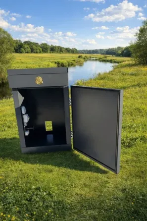 Универсальный почтовый ящик из темного дерева с белой дверцей