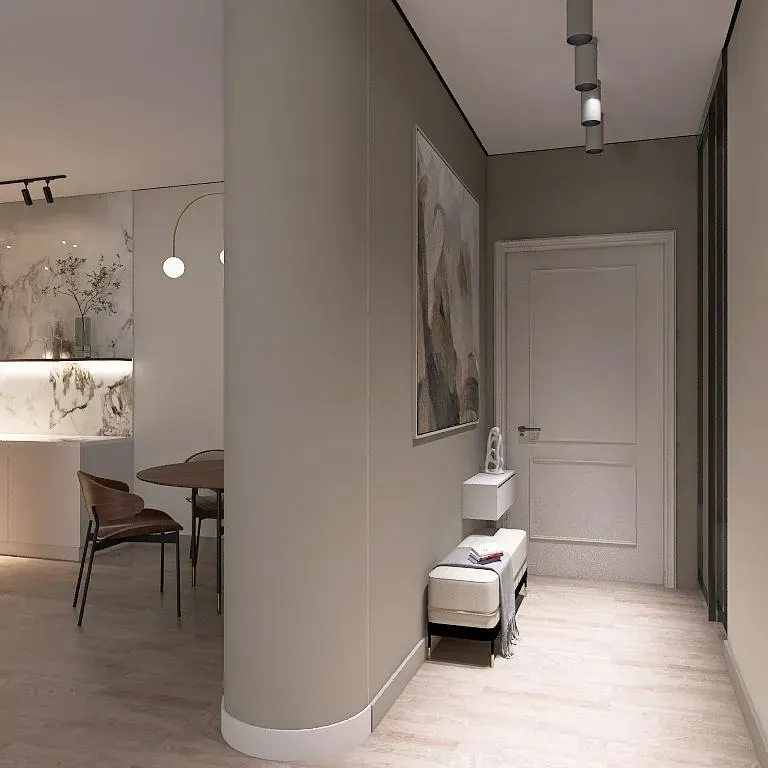 Сүретпен және жайлы сақтау орны бар коридор