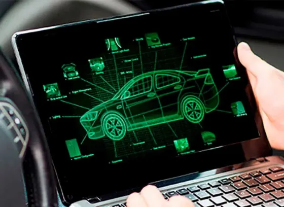 Изображение компьютера с графикой машины