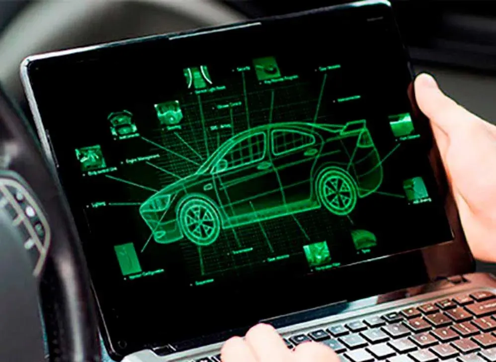 Изображение компьютера с графикой машины