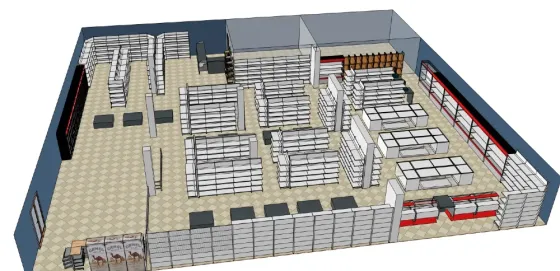 Магазин с современным интерьером и стеклянными окнами