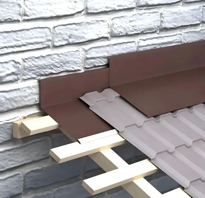 Кірпіштен жасалған қабырғаға профильденген парақтарды қолдану арқылы шатыр монтажы