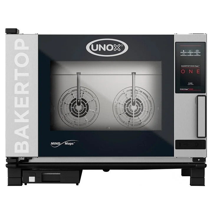UNOX коммерциялық пеші, екі камералы BAKERTOP моделі, теңгерімді жылыту мен жоғары өнімділікті қамтамасыз етеді.
