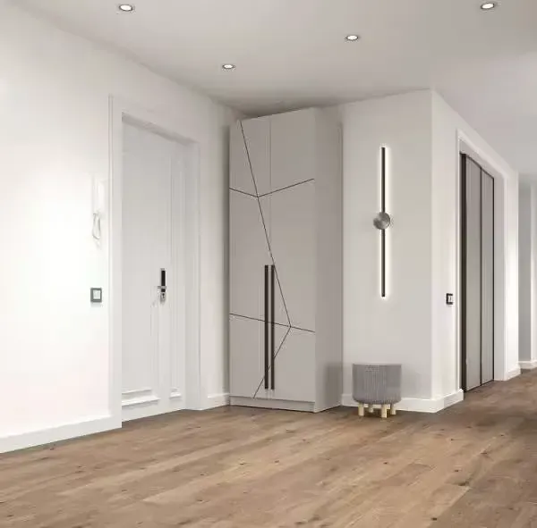 Заманауи коридор минималистикалық жиһазбен және ашық түстермен