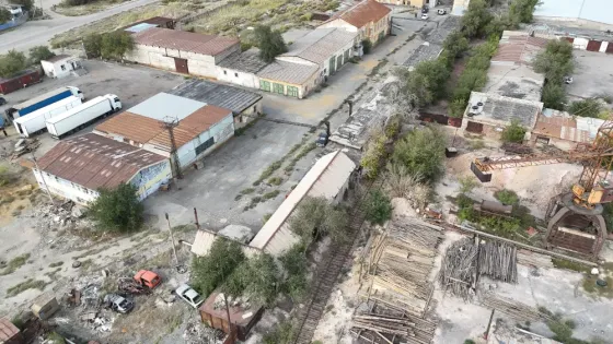 Өнеркәсіптік аймақ, тасталған ғимараттар және өсімдіктер