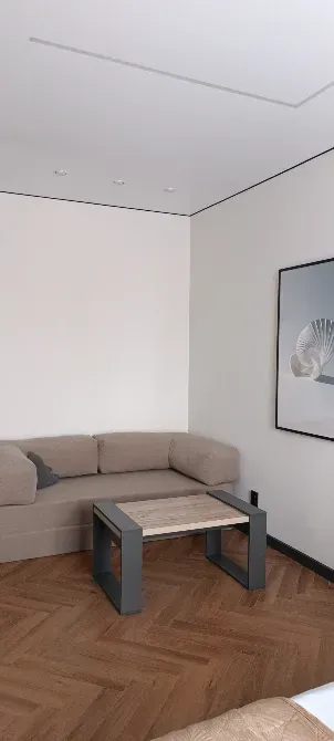 Ыңғайлы қонақ бөлмесі, диван мен журнальді үстелімен