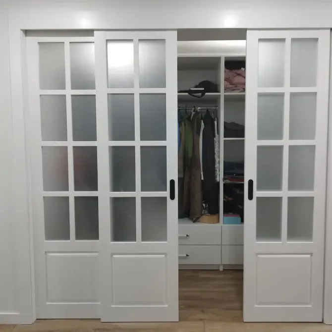 Двери шкафа-купе с матовым стеклом и открывающимся элементом