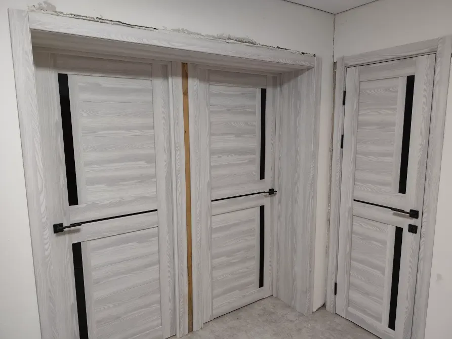 Двери с горизонтальными панелями и черными акцентами